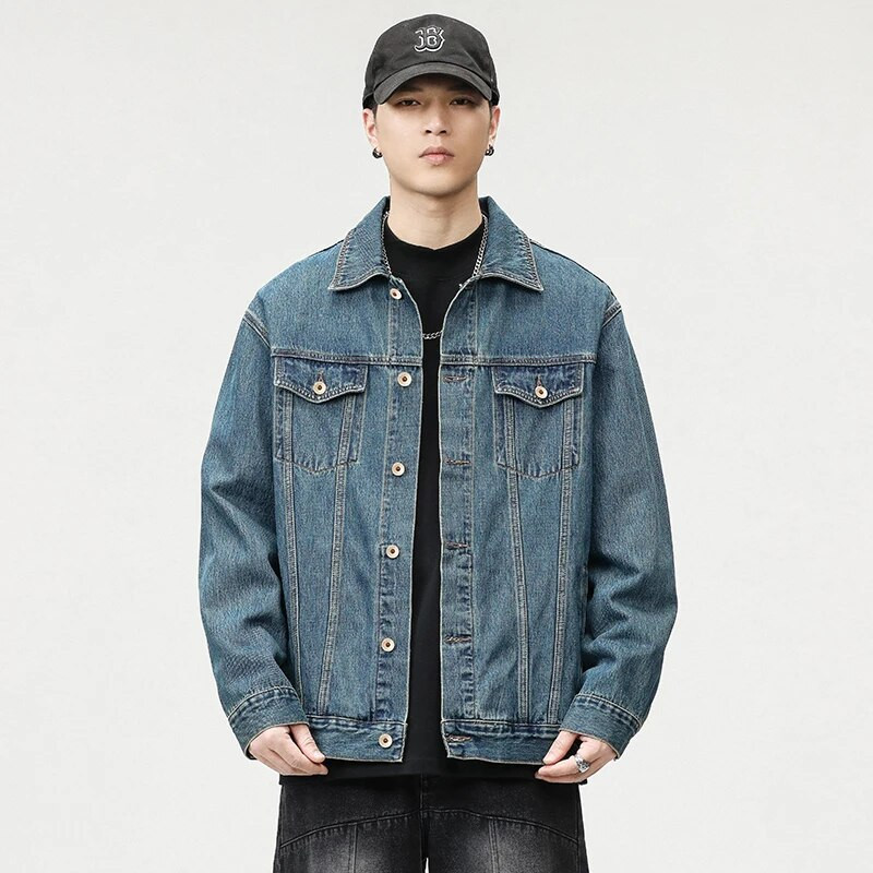 2023. őszi új férfi farmer dzseki, laza alkalmi japán utcai trendkabátok fekete kék divatos utcai ruházat nagy méretű M-5XL
