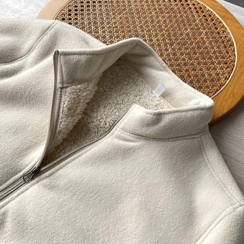 Zimska jakna od flisa, jednobojna šerpa ležerna jakna, debeli, topli, samostojeći ovratnik, vanjska jakna s patentnim zatvaračem, mekana, udobna