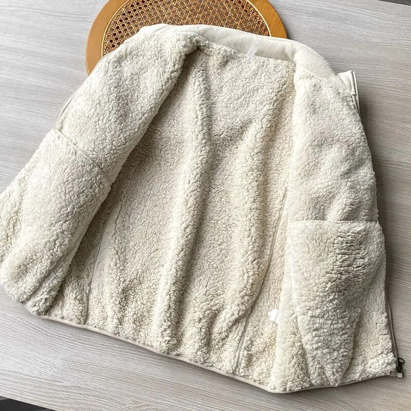 Zimska jakna od flisa, jednobojna šerpa ležerna jakna, debeli, topli, samostojeći ovratnik, vanjska jakna s patentnim zatvaračem, mekana, udobna