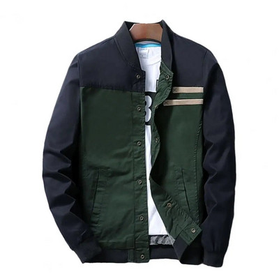 Jachetă de toamnă pentru bărbați, bloc de culoare, guler cu un singur piept, haină slim cu manșetă, îmbrăcăminte pentru bărbați, îmbrăcăminte de stradă