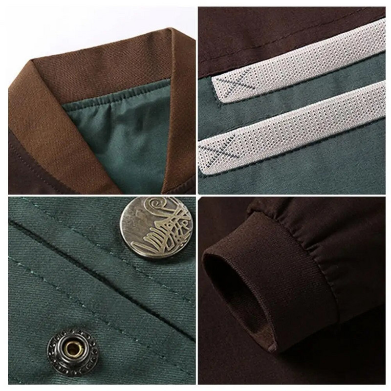 Jachetă de toamnă pentru bărbați, bloc de culoare, guler cu un singur piept, haină slim cu manșetă, îmbrăcăminte pentru bărbați, îmbrăcăminte de stradă