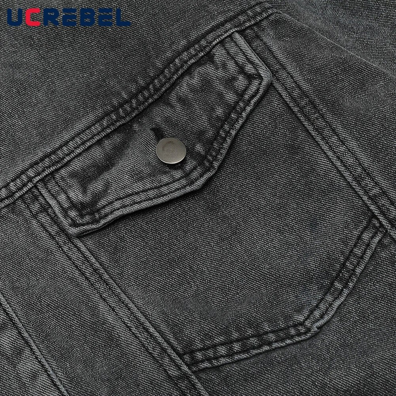 Gradientu dažyta džinsinė striukė, vyriška gatvės apranga, hip-hop'o sujungimas, laisvas ilgomis rankovėmis atvartas Striukė Viršutiniai drabužiai