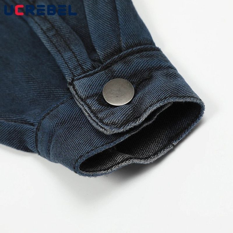 Gradientu dažyta džinsinė striukė, vyriška gatvės apranga, hip-hop'o sujungimas, laisvas ilgomis rankovėmis atvartas Striukė Viršutiniai drabužiai