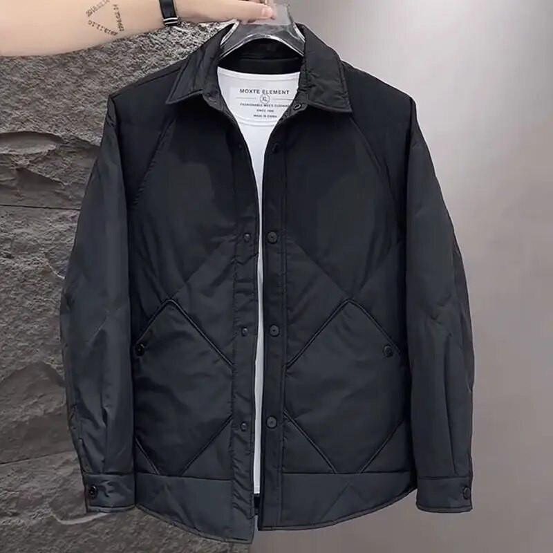 Jachetă de iarnă ușoară de puf pentru bărbați 2023, noua jachetă coreeană vintage Harajuku, de culoare solidă, îmbrăcăminte de designer, haină largi de iarnă pentru bărbați