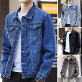 Jachetă pentru bărbați Jachetă din denim în stil retro Hop, cu buzunare multiple, pentru bărbați de talie mare, haină Streetwear cu design la un singur piept