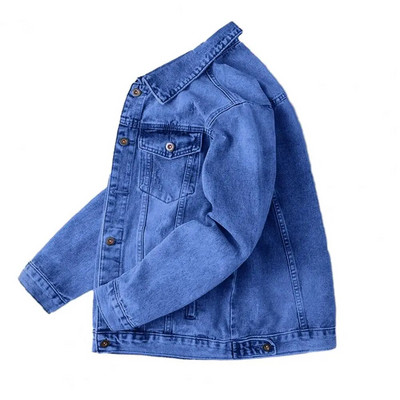 Jachetă pentru bărbați Jachetă din denim în stil retro Hop, cu buzunare multiple, pentru bărbați de talie mare, haină Streetwear cu design la un singur piept