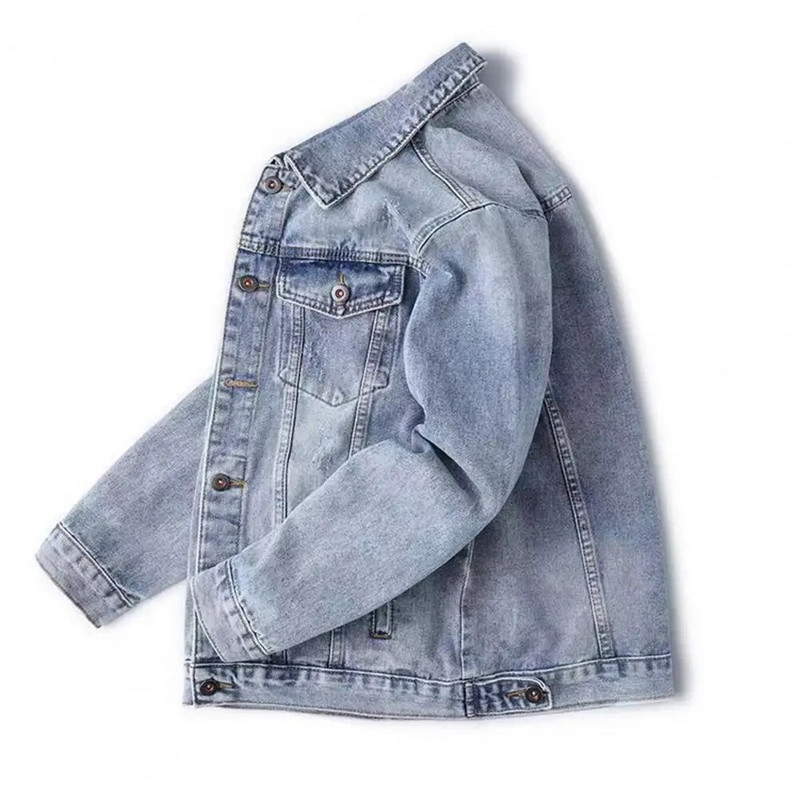 Jachetă pentru bărbați Jachetă din denim în stil retro Hop, cu buzunare multiple, pentru bărbați de talie mare, haină Streetwear cu design la un singur piept