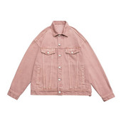 Jachetă de blugi pentru bărbați largi, îmbrăcăminte de stradă supradimensionată, la modă Harajuku, 100% bumbac, o jachetă ocazională, toamnă, roz, alb, verde, haine de cuplu