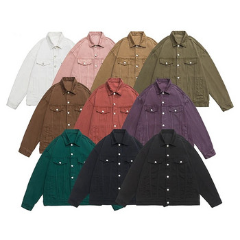 Φαρδύ ανδρικό τζιν μπουφάν Oversized Streetwear Μόδα Harajuku 100% βαμβάκι casual μπουφάν Φθινοπωρινό Ροζ Λευκό Πράσινο Ζευγάρι Ρούχα