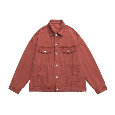 Jachetă de blugi pentru bărbați largi, îmbrăcăminte de stradă supradimensionată, la modă Harajuku, 100% bumbac, o jachetă ocazională, toamnă, roz, alb, verde, haine de cuplu