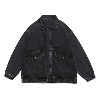 Ανδρικό τζιν μπουφάν φθινοπώρου 2023 Vintage μεγάλη τσέπη ελαστικές μανσέτες φαρδύ παλτό Υπερμεγέθη ιαπωνικό casual streetwear 4XL 5XL