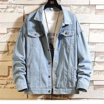 Džinsinė striukė Vyriški gatvės drabužiai Džinsinės striukės Bomber Striukės Paltas Vyriškas Vintažinis Mėlynas Vyriški viršutiniai drabužiai Vienpusė džinsinė striukė
