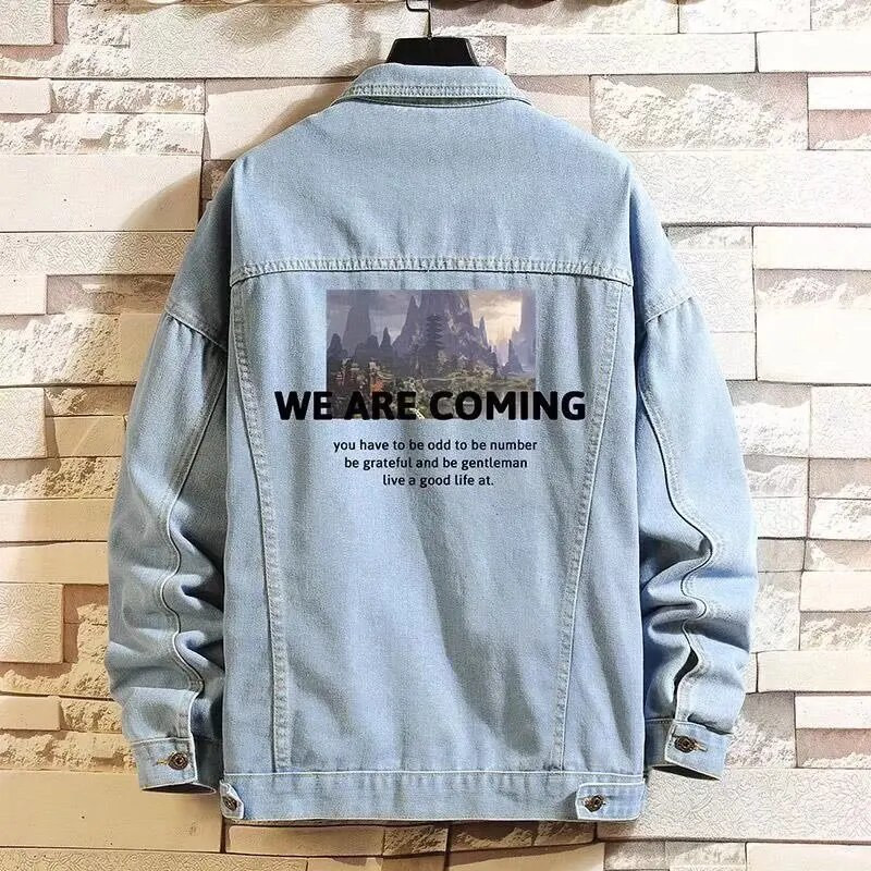 Džinsinė striukė Vyriški gatvės drabužiai Džinsinės striukės Bomber Striukės Paltas Vyriškas Vintažinis Mėlynas Vyriški viršutiniai drabužiai Vienpusė džinsinė striukė