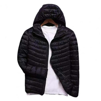 Плюс размер Зимно мъжко пухено палто Ултра лека качулка Едноцветно тънко памучно яке с цип Streetwear