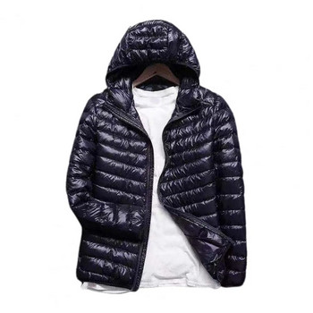 Ανδρικό πουπουλένιο παλτό χειμωνιάτικο, εξαιρετικά ελαφρύ, μονόχρωμο, λεπτό βαμβακερό μπουφάν με φερμουάρ