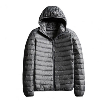 Плюс размер Зимно мъжко пухено палто Ултра лека качулка Едноцветно тънко памучно яке с цип Streetwear