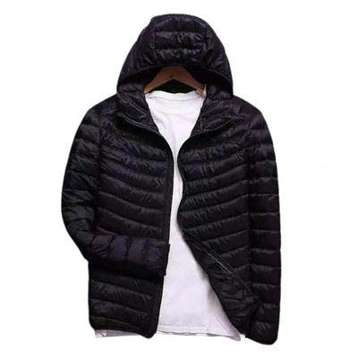 Jachetă de iarnă pentru bărbați, cu puf, cu glugă ultra ușoară, de culoare uni, din bumbac subțire, căptușită, cu fermoar