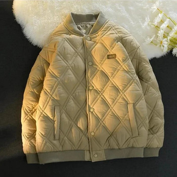 Мъжко облекло Зимно японско памучно подплатено есенно ретро бейзболно мъжко палто с форма на диамант Свободно дебело универсално връхно облекло