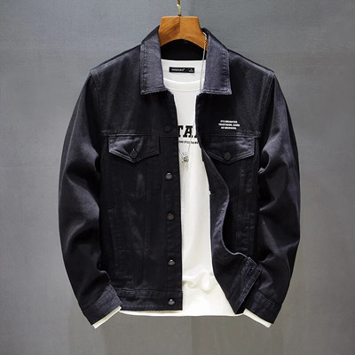 Nova traper jakna s otisnutim bijelim slovima Muški ležerni kaputi Vrećasti motociklistički jean kaput Ulična muška vanjska odjeća Plus veličina 5xl