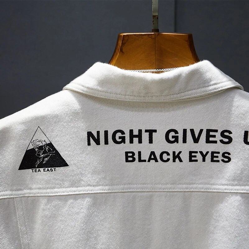 Nova traper jakna s otisnutim bijelim slovima Muški ležerni kaputi Vrećasti motociklistički jean kaput Ulična muška vanjska odjeća Plus veličina 5xl