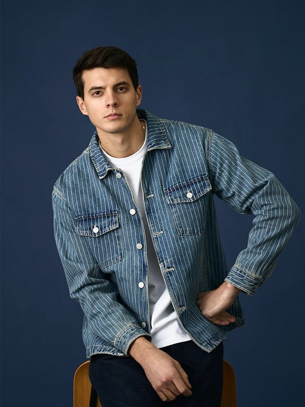 SIMWOOD High Strandard Series 2024. Proljetne nove prevelike jakne od 12,5 OZ tkanine s okomitim prugama od trapera