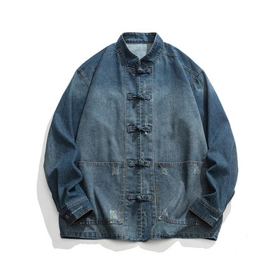 Stil chinezesc, largi, plus, haină denim de primăvară toamnă vintage casual de înaltă calitate jachete cu guler ridicat pentru îmbrăcăminte pentru bărbați