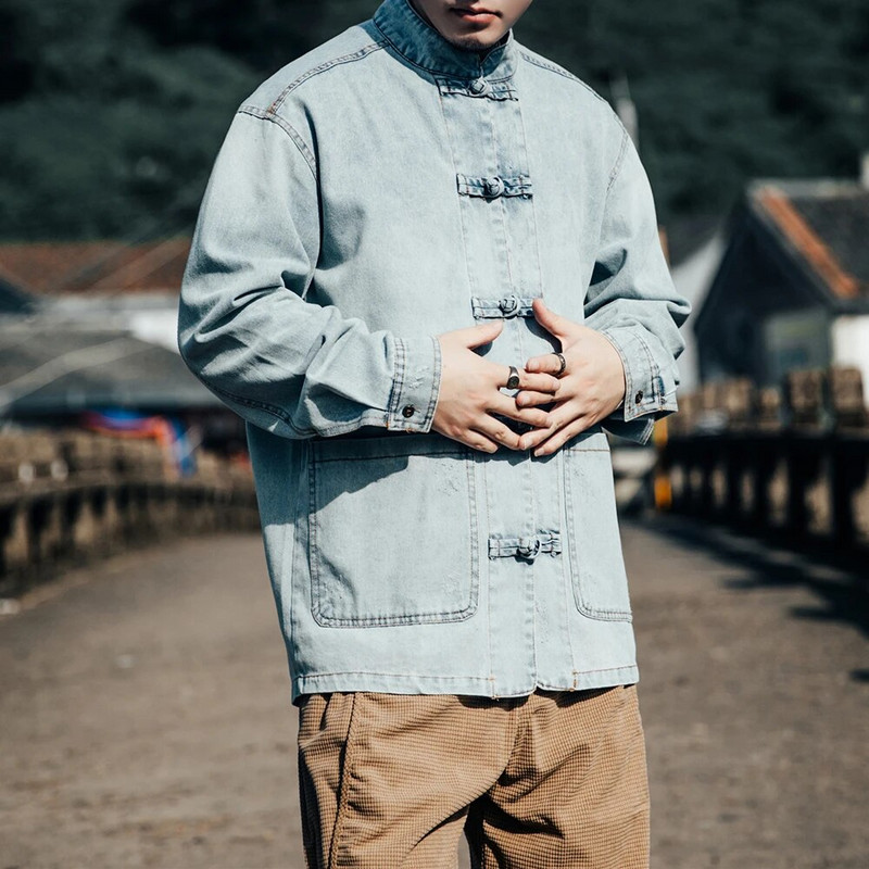 Stil chinezesc, largi, plus, haină denim de primăvară toamnă vintage casual de înaltă calitate jachete cu guler ridicat pentru îmbrăcăminte pentru bărbați