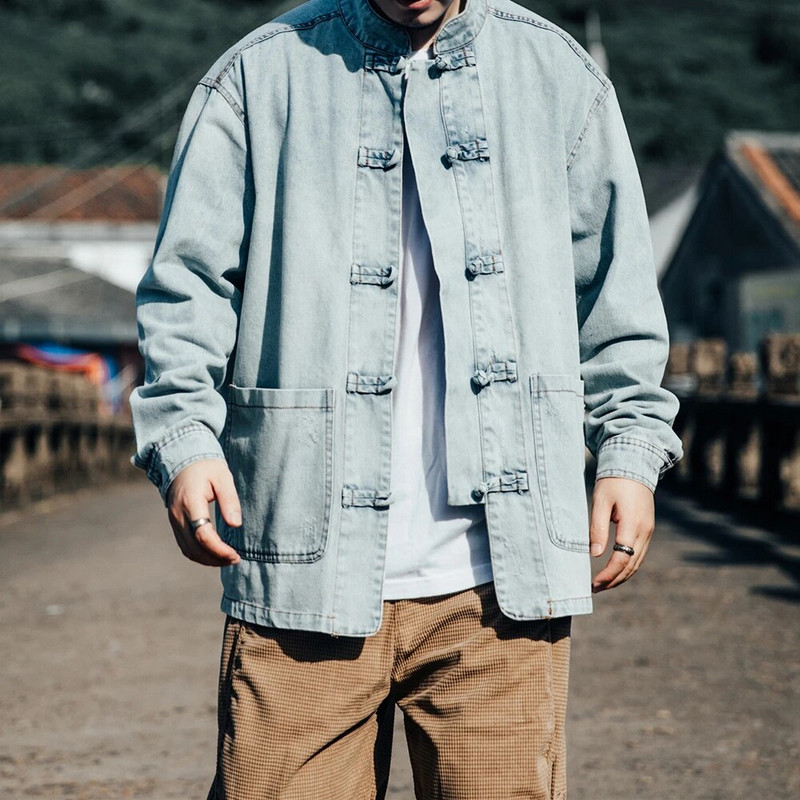 Stil chinezesc, largi, plus, haină denim de primăvară toamnă vintage casual de înaltă calitate jachete cu guler ridicat pentru îmbrăcăminte pentru bărbați