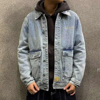Jachetă de blugi pentru bărbați Cargo Jachete din denim lejer Bărbat Umeri lați Iarna Oversize la cel mai mic preț Îmbrăcăminte pentru bărbați de marcă Mărime mare L Nou