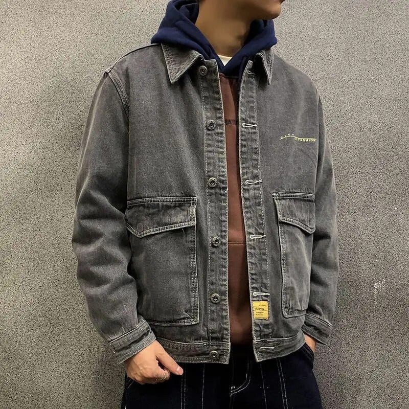 Jachetă de blugi pentru bărbați Cargo Jachete din denim lejer Bărbat Umeri lați Iarna Oversize la cel mai mic preț Îmbrăcăminte pentru bărbați de marcă Mărime mare L Nou