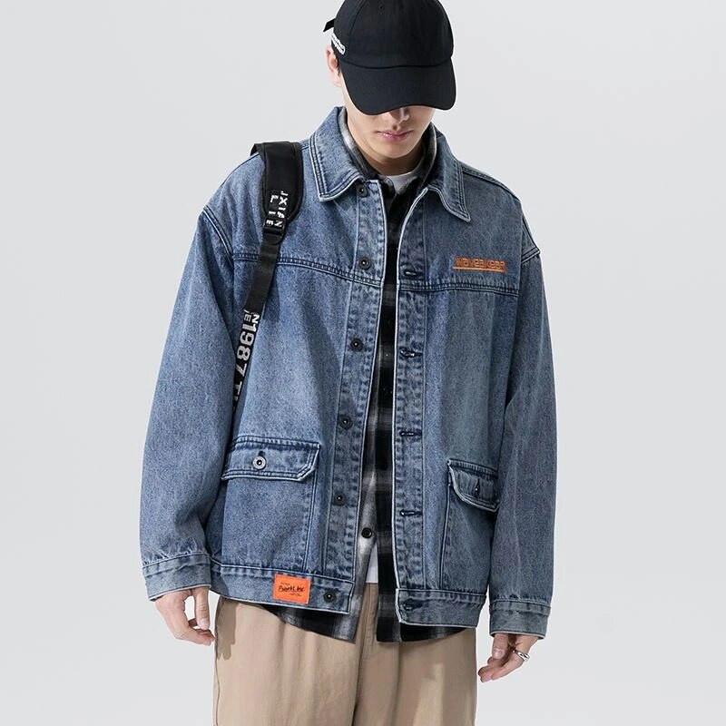 Jachetă de blugi pentru bărbați Cargo Jachete din denim lejer Bărbat Umeri lați Iarna Oversize la cel mai mic preț Îmbrăcăminte pentru bărbați de marcă Mărime mare L Nou