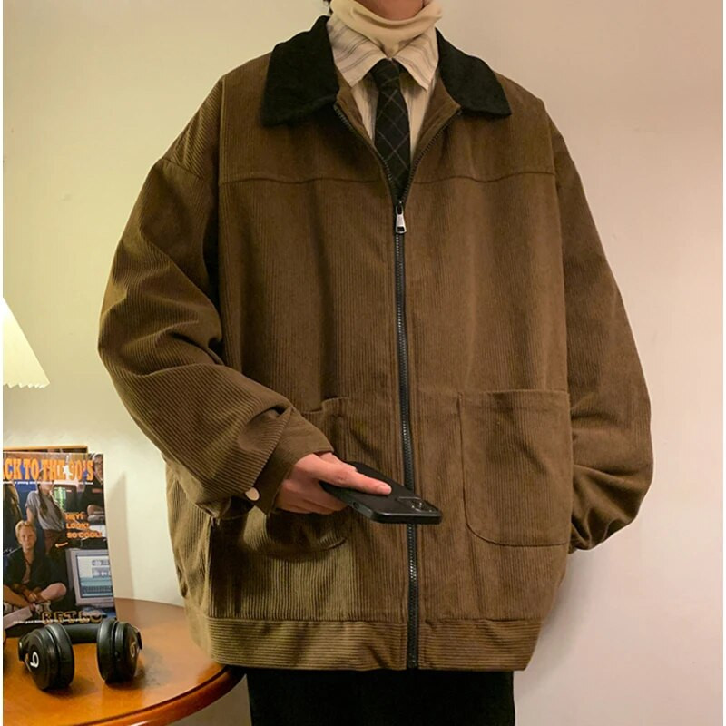 Jachete de toamnă pentru bărbați, cu fermoar, îmbrăcăminte exterioară de modă supradimensionată, guler cu rever, haine pentru bărbați, paltoane Harajuku
