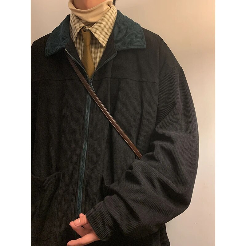 Jachete de toamnă pentru bărbați, cu fermoar, îmbrăcăminte exterioară de modă supradimensionată, guler cu rever, haine pentru bărbați, paltoane Harajuku