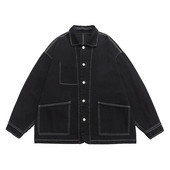 Vintage otrcana muška traper jakna širokih velikih džepova Ležerna jesenska gornja odjeća Trendi muški jeans kaputi Ulična crno plava