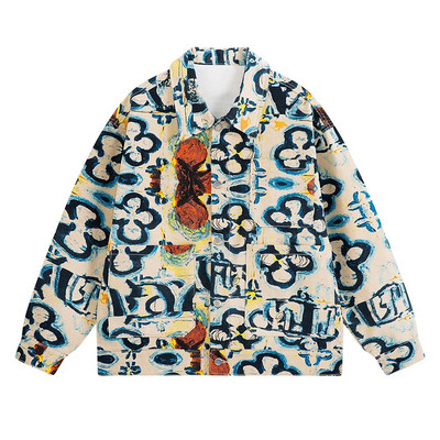 Jachetă de blugi cu imprimeu flori pentru bărbați