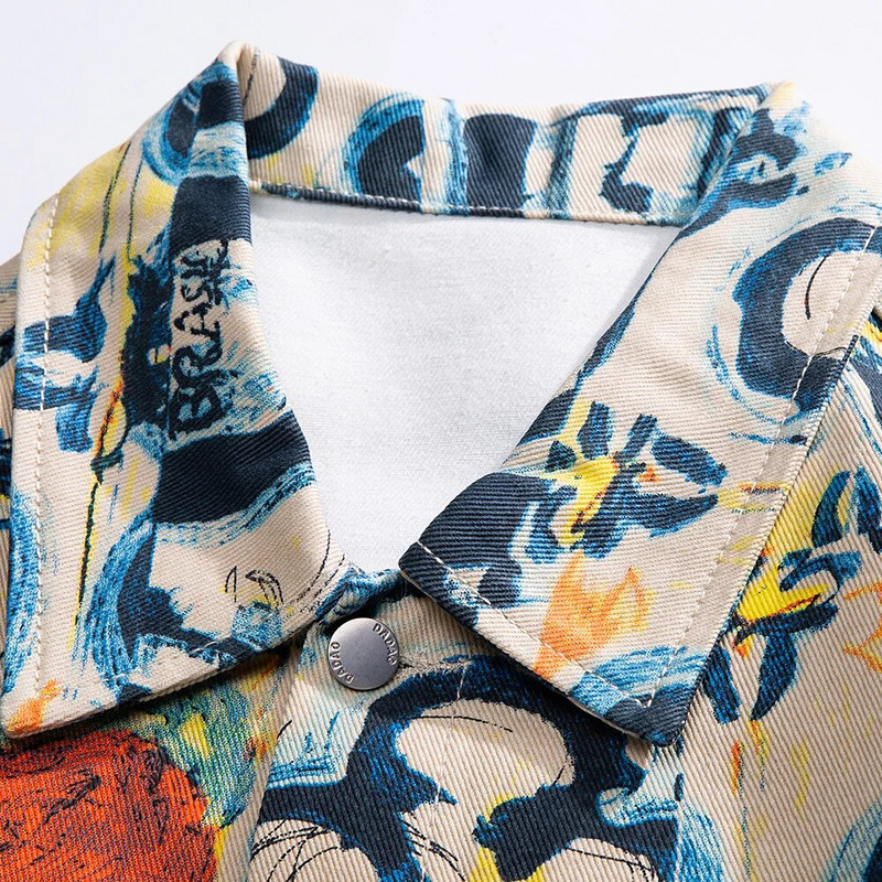 Jachetă de blugi cu imprimeu flori pentru bărbați