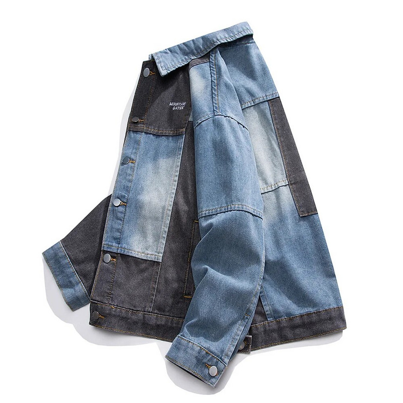 Meeste lapitehnikas teksajakk vabaaja lõdva lõngaga mantel, kirjad tikandid pikkade varrukatega ülerõivad