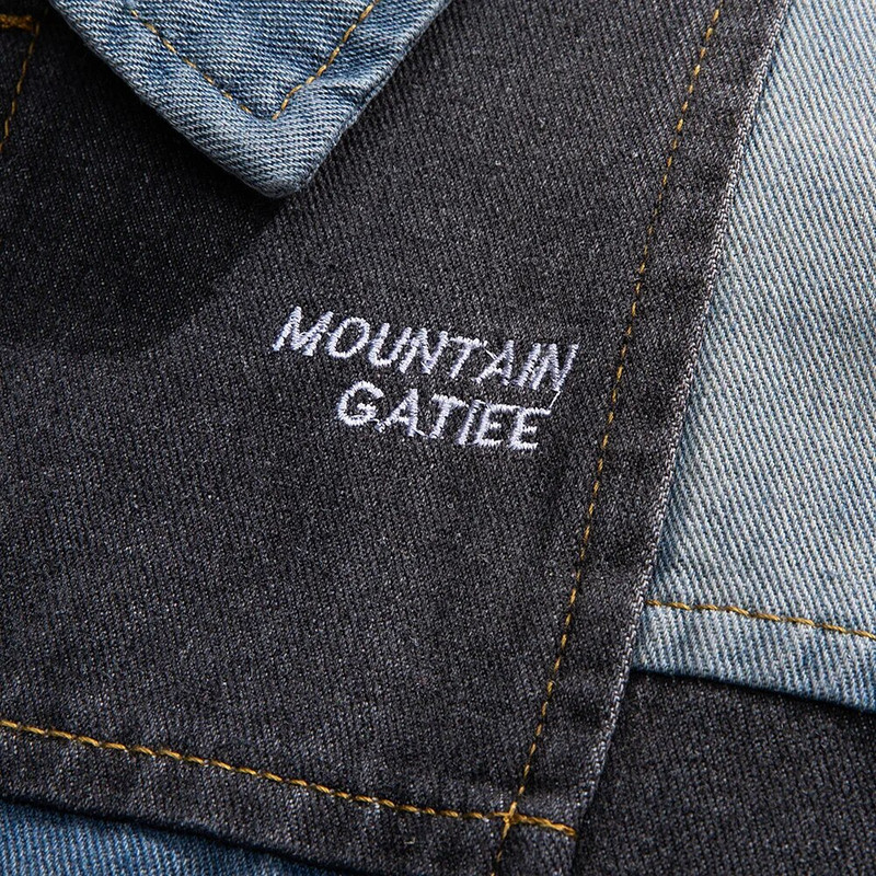 Meeste lapitehnikas teksajakk vabaaja lõdva lõngaga mantel, kirjad tikandid pikkade varrukatega ülerõivad