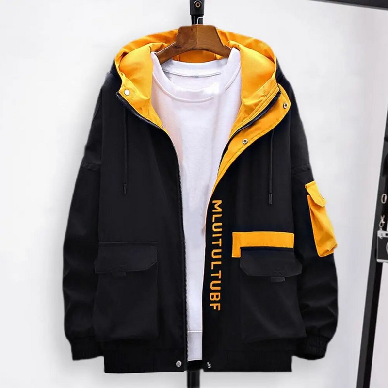 Svestrana trendi jesen-zima patchwork jakna s kapuljačom u boji, debela muška jakna, dnevna odjeća s elastičnim porubom