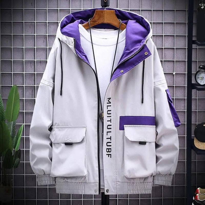Svestrana trendi jesen-zima patchwork jakna s kapuljačom u boji, debela muška jakna, dnevna odjeća s elastičnim porubom