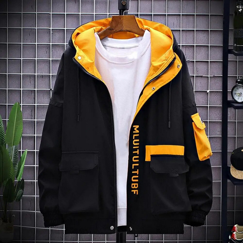 Svestrana trendi jesen-zima patchwork jakna s kapuljačom u boji, debela muška jakna, dnevna odjeća s elastičnim porubom