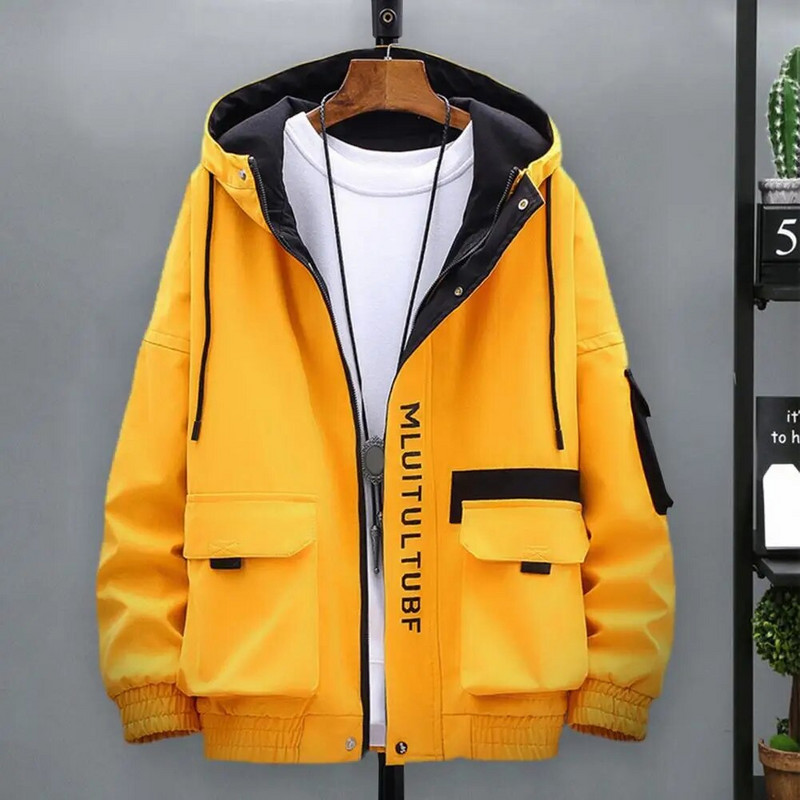 Svestrana trendi jesen-zima patchwork jakna s kapuljačom u boji, debela muška jakna, dnevna odjeća s elastičnim porubom
