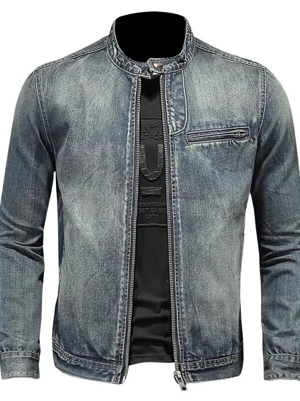 2023 m. rudens Vyrai Vienspalviai Džinsiniai Striukės Madingi Motociklininkai Džinsai Striukės Naminiai Slim Fit Medvilniniai Kasdieniai paltai Kaubojiški viršutiniai drabužiai