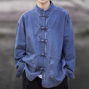Κινέζικο στυλ Χαλαρό τζιν παλτό για άντρες Ρούχα Υψηλής ποιότητας Μπουφάν Harajuku Fashion Casual Jacket Vintage Ανδρικά
