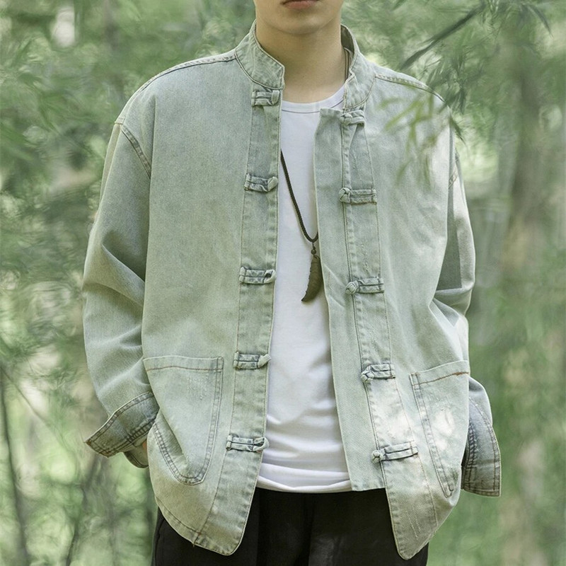 Κινέζικο στυλ Χαλαρό τζιν παλτό για άντρες Ρούχα Υψηλής ποιότητας Μπουφάν Harajuku Fashion Casual Jacket Vintage Ανδρικά