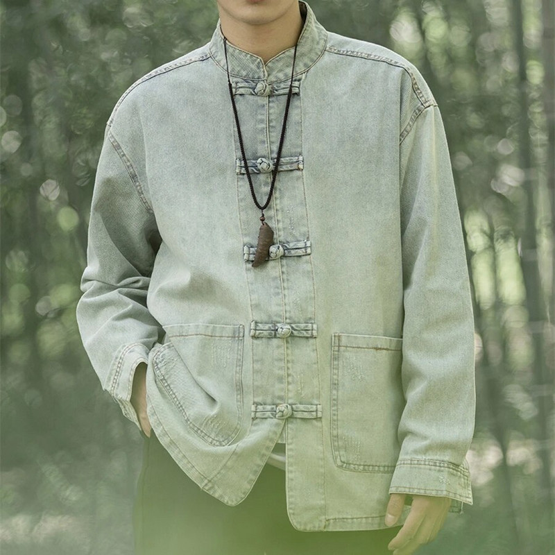 Κινέζικο στυλ Χαλαρό τζιν παλτό για άντρες Ρούχα Υψηλής ποιότητας Μπουφάν Harajuku Fashion Casual Jacket Vintage Ανδρικά