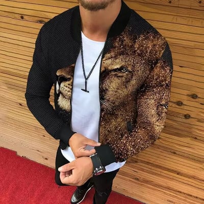 Vyriškos beisbolo apykaklės striukė Paltas Drabužiai Y2k pavasario nauji Vyriški Lion Print Bomber Striukės su užtrauktuku Apsauginiai drabužiai Chamarras Para Hombre 남성의류