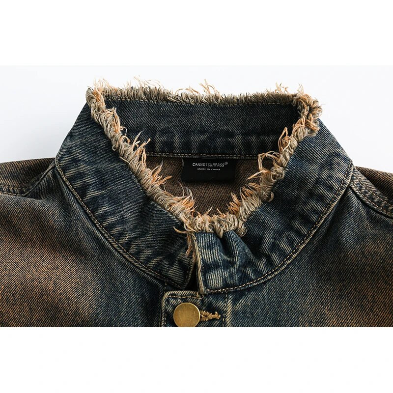 American Streetwear Distress Raw Edge Denim Jakna za muškarce Odjeća Harajuku Visokokvalitetni Trend Jastučići na ramenima Vintage Topovi