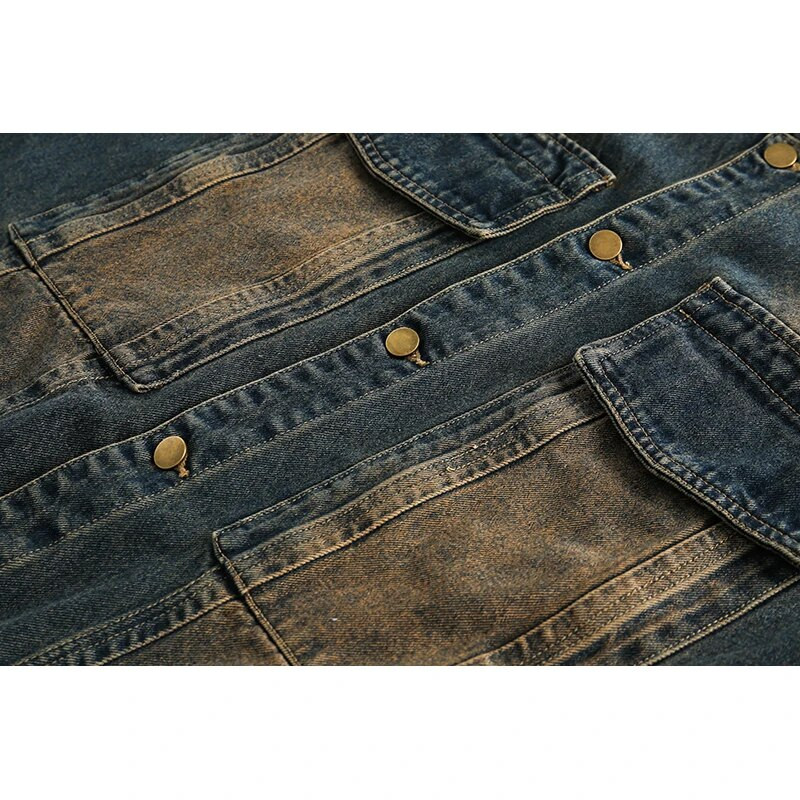 American Streetwear Distress Raw Edge Denim Jakna za muškarce Odjeća Harajuku Visokokvalitetni Trend Jastučići na ramenima Vintage Topovi