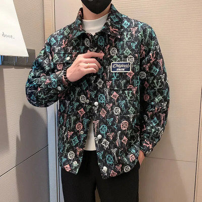 Toamnă KPOP stil la modă Harajuku Topuri slim Fit largi, toate se potrivesc, îmbrăcăminte exterioară cu rever, buzunare, jachetă cu mânecă lungă imprimată